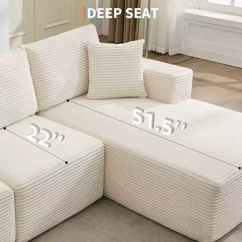 108 Modernes Sofa, 3-Sitzer-Polstersofa in L-Form mit Kissen, Sofa mit tiefer Sitzfläche, keine Montage erforderlich