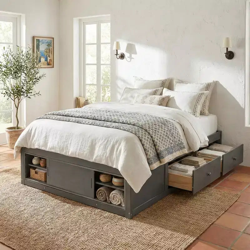 Whisen queensize bedframe met 4 opbergladen en opbergruimte in het voeteneind