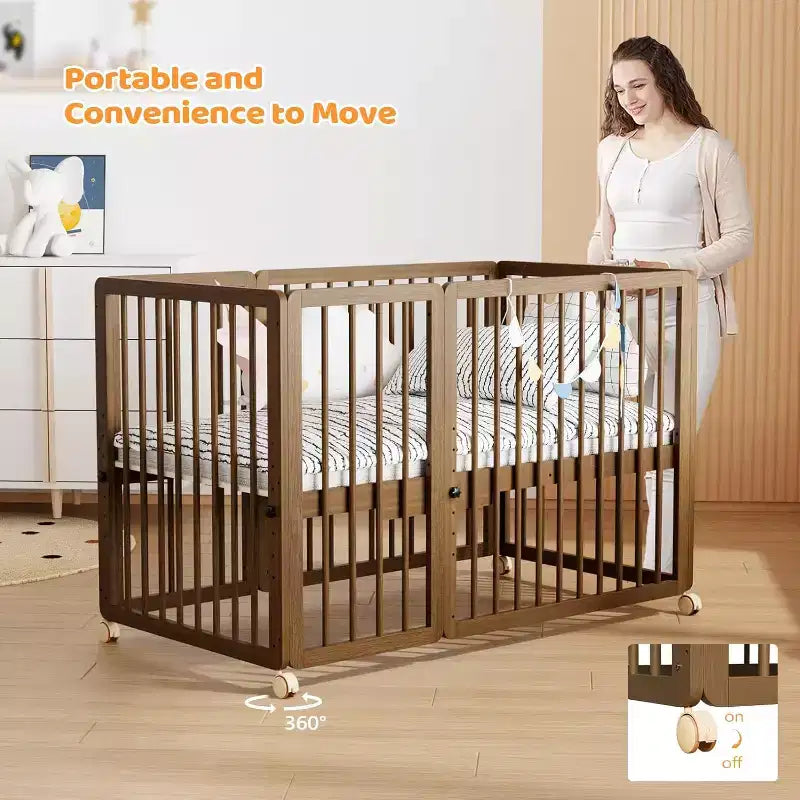 JOYMOR 8-in-1-converteerbaar babybed, inclusief 2 matrassen, om te bouwen tot wieg, halfhoog bed, babybed voor een groot bed, ligbed, peuterbed en box