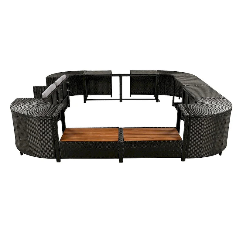 Spa-Umrandung, quadratisches Outdoor-Rattan-Ecksofa-Set mit Spa-Gestell