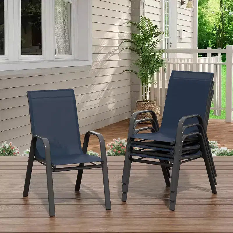 Terrasstoelen, stapelbare buiteneetkamerstoelen set van 4/6, lichtgewicht Textilene-stoelensets voor buiten voor alle weersomstandigheden, met armleuningen voor de achtertuin en het zwembadterras