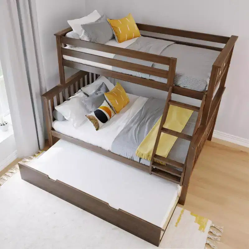Max & Lily stapelbed van massief hout, eenpersoonsbed boven een tweepersoonsbed, met onderschuifbed met opbergruimte en ladder voor kinderen