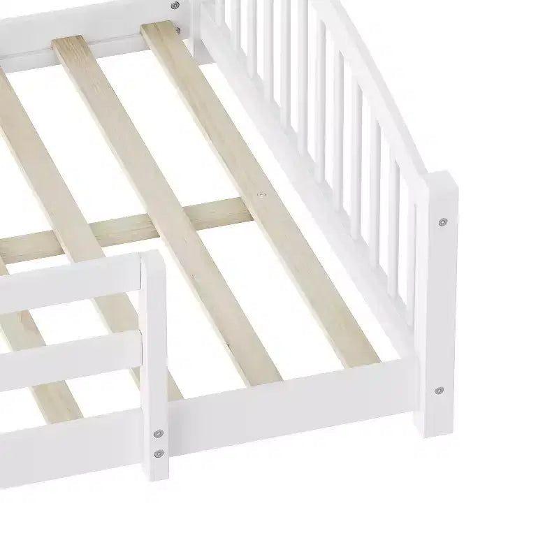 Luxystar Montessori-Bett in Full-Size mit niedrigem Profil, Sicherheitsgittern und Kopfteil