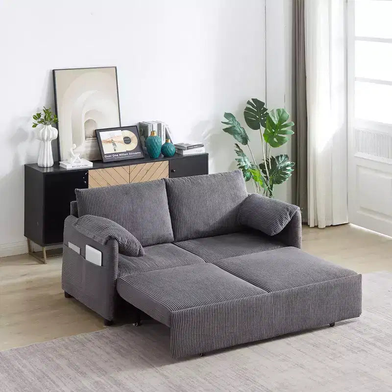64.5 3-in-1-slaapbank van ribfluweel met uitschuifbaar bed
