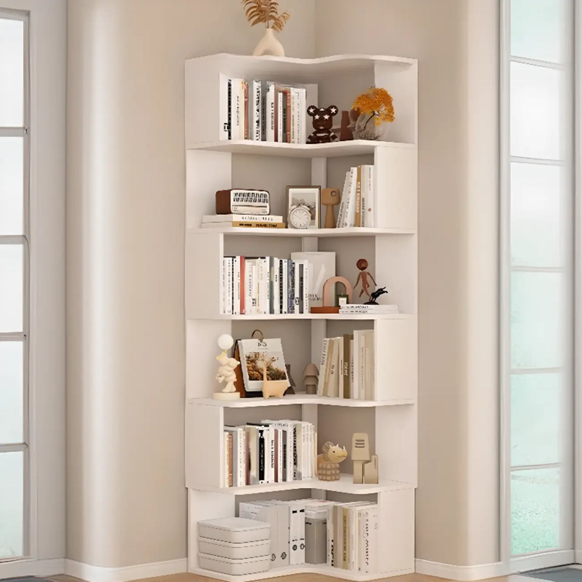 Eckbücherregal aus Holzwerkstoff mit 6 Regalböden