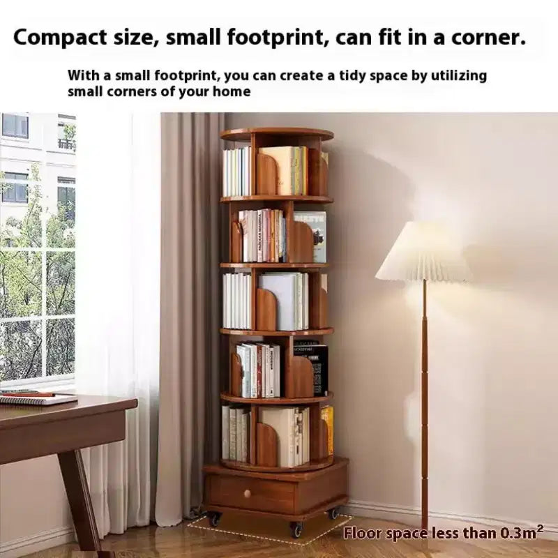 Bibliothèque d’angle rotative à 360° Chic Crate, 6 niveaux, sur roulettes, étroite et adaptée aux petits espaces  brun noyer