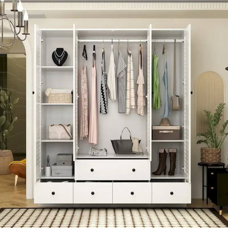 Kleiderschrank, 59 Zoll breit, großer freistehender Schrank, Weiß