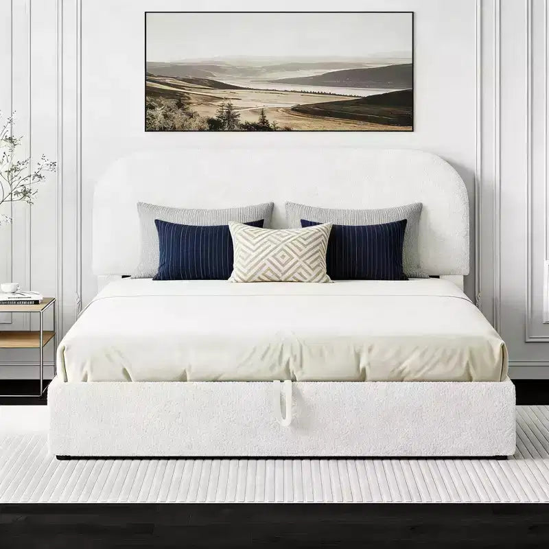 Lit rembourré grand format avec rangement relevable - blanc
