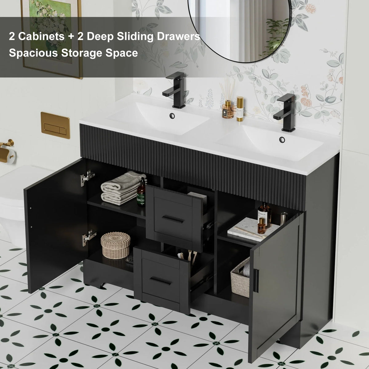 Ensemble meuble-lavabo de salle de bain Wavy Line 30/36/48 avec lavabo et robinet