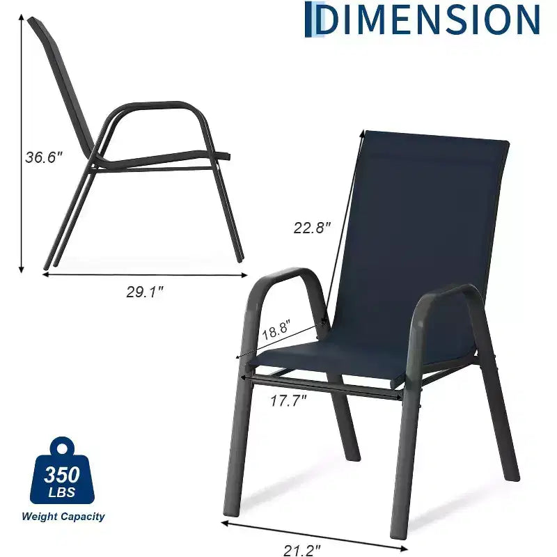 Terrasstoelen, stapelbare buiteneetkamerstoelen set van 4/6, lichtgewicht Textilene-stoelensets voor buiten voor alle weersomstandigheden, met armleuningen voor de achtertuin en het zwembadterras