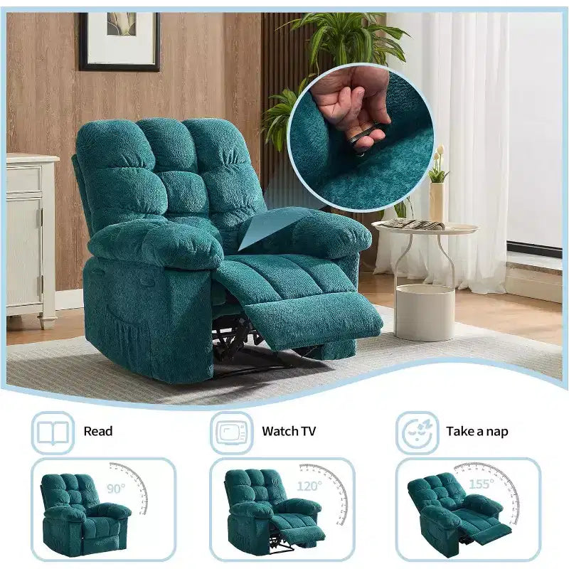 Handmatige relaxfauteuil, ergonomische relaxfauteuil van ademende stof met zijvakken, eenpersoonsbank, geschikt voor de woonkamer en slaapkamer