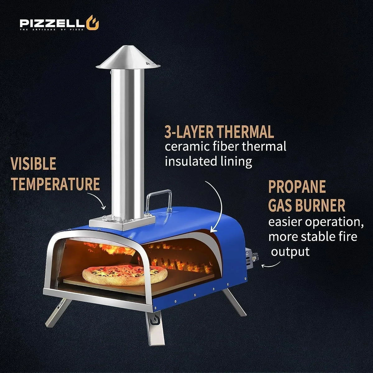 Multibrandstof-pizzaoven voor buiten, voor steenovenpizza, met gasbrander en houtbox - 12 inch