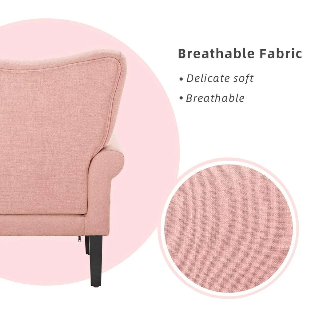 Fauteuil d’appoint moderne Erommy à dossier haut, fauteuil une place en tissu rembourré avec boutons et pieds en bois, pour salon