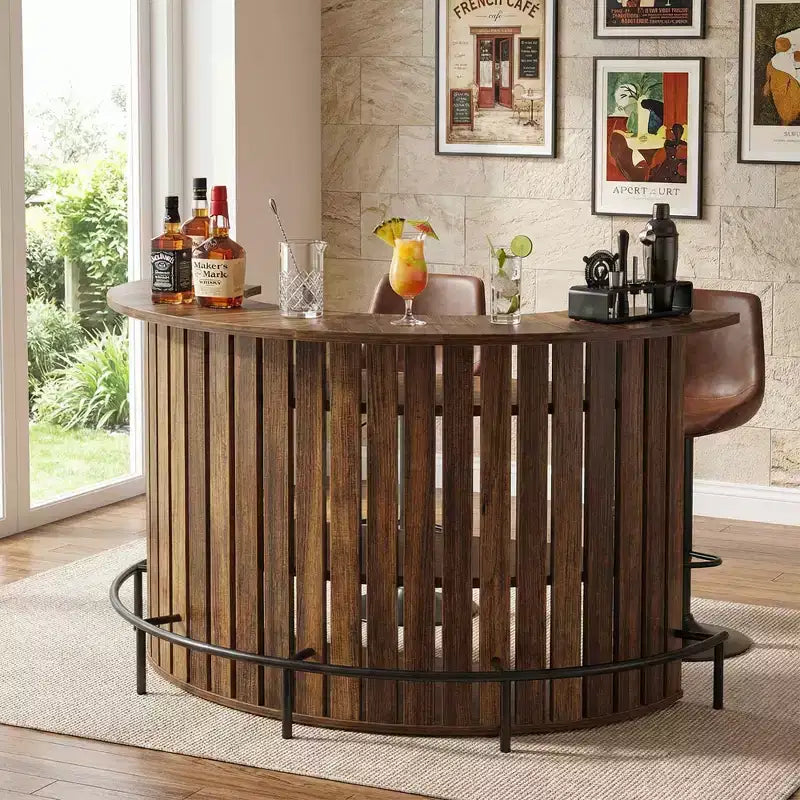 4-stufiger Mini-Bartisch mit Rundbogenform, moderner, rustikaler Hausbarschränk mit Fußstütze und MDF-Konstruktion