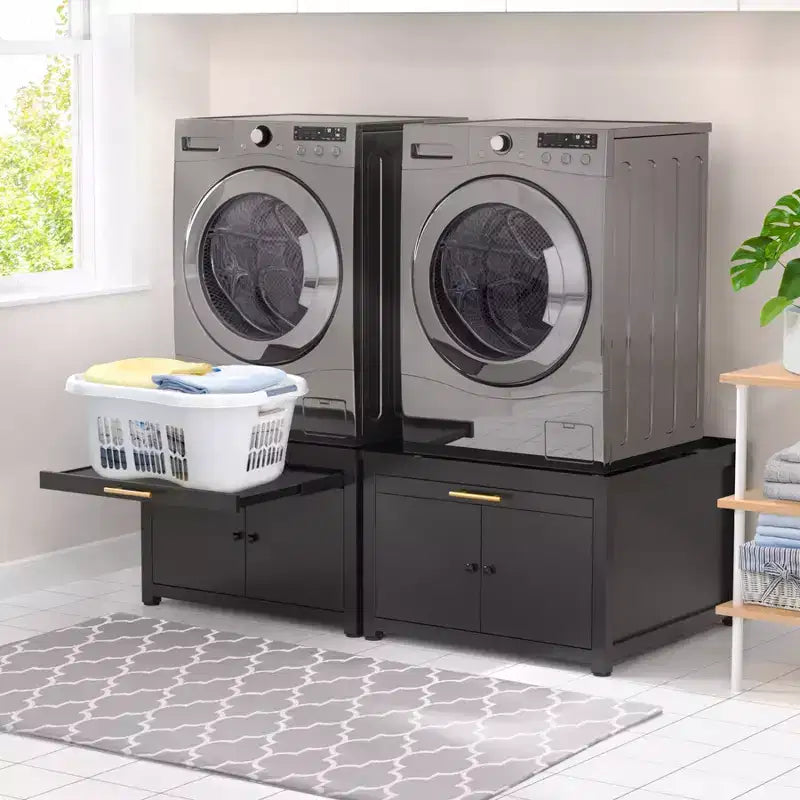 Socle robuste en métal pour lave-linge et sèche-linge, noir/blanc - modèle simple, anti-vibrations