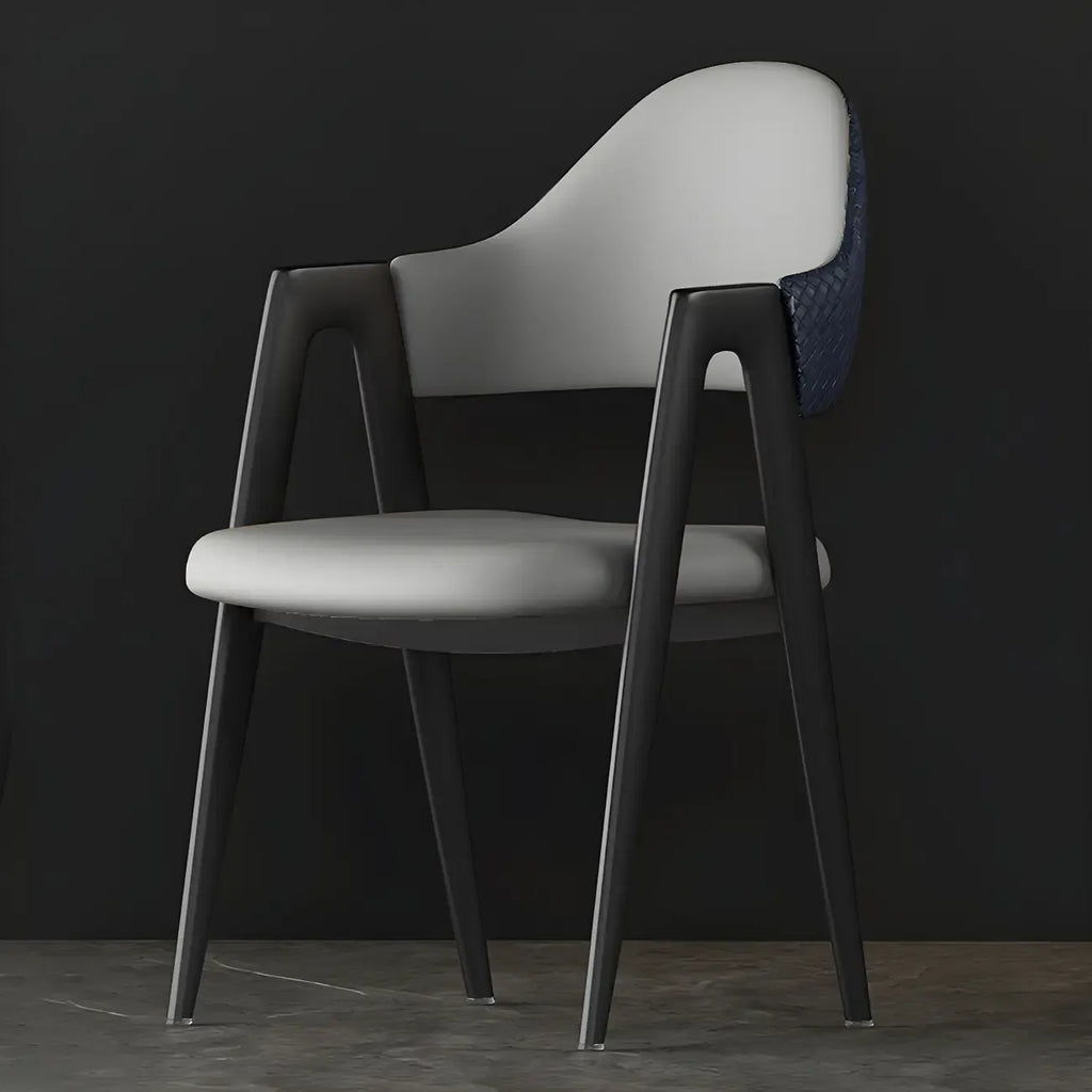Modern Leather Curved Open Back Arm Dining Chair