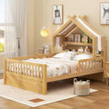 Lit cabane en bois ModernLuxe pour lit simple ou double avec tête de lit de rangement, cadre de lit pour enfant en pin massif avec barrières de sécurité