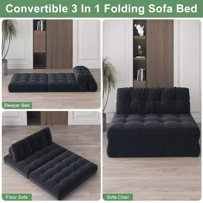 Klappbares Schlafsofa-Futon aus Cord in voller Größe, umwandelbarer Bodenschlafsessel mit Kissen und Rückenstütze