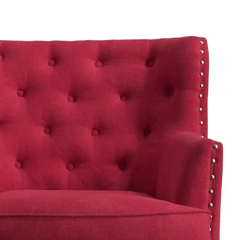 Moser Bay Mignon fluwelen/linnen fauteuil met knopen en hoge rugleuning, 30 breed