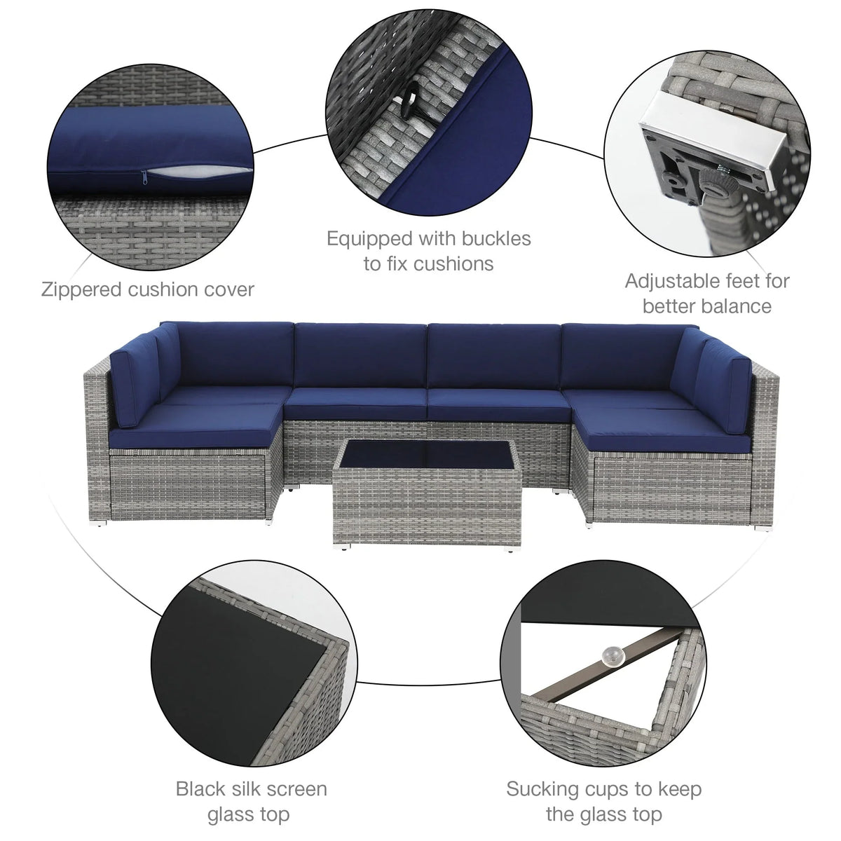 Wicker/ Steel 7-piece Outdoor Cushioned Sectional Sofa Set