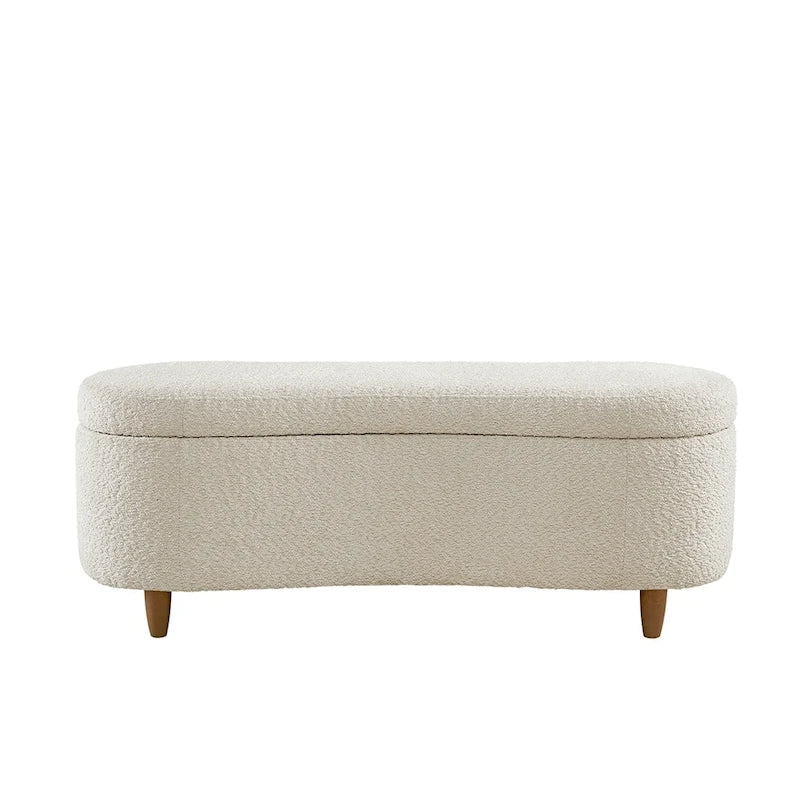INK+IVY Bailey Stauraumbank in Taupe mit Bouclé-Bezug und Klappdeckel
