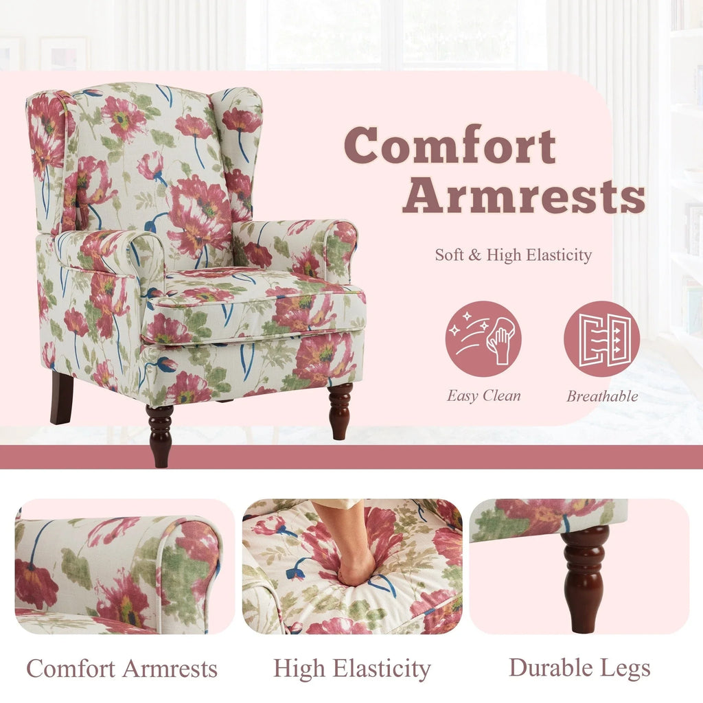 Fauteuil d’appoint moderne Erommy à dossier haut, fauteuil une place en tissu rembourré avec boutons et pieds en bois, pour salon