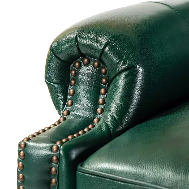 2er-Set moderner Ohrensessel aus Echtleder Elisabete mit Vintage-Nagelkopfverzierung für Wohnzimmer und Schlafzimmer| ART OF LIVING DESIGNS