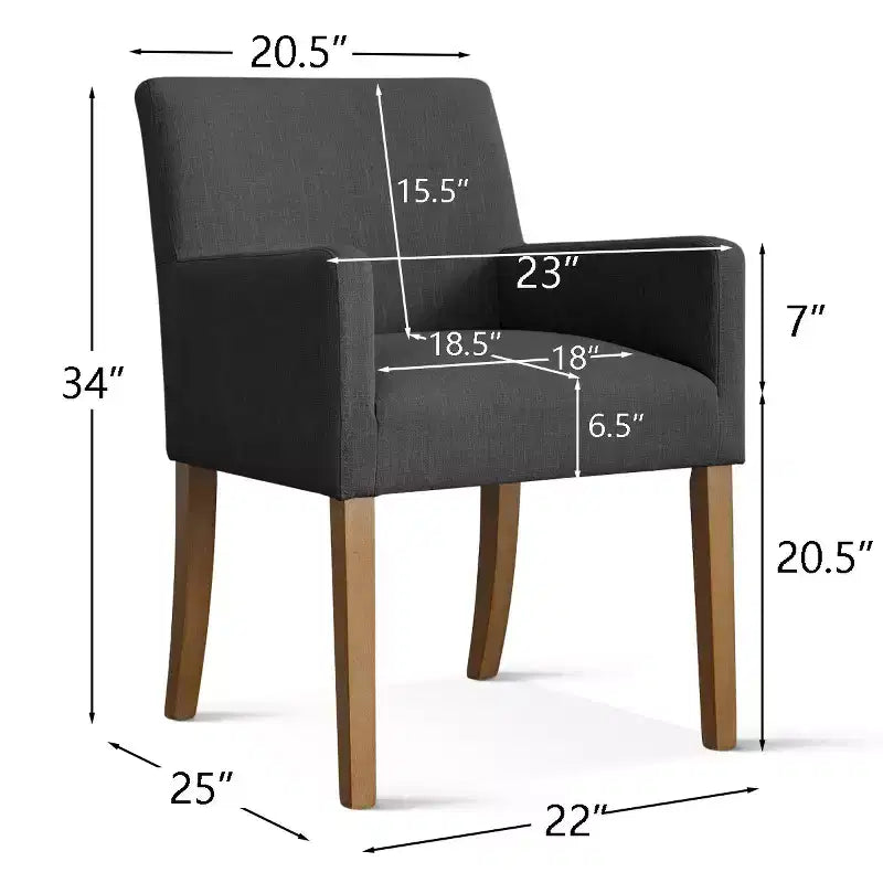 Set van 6 gestoffeerde eetkamerstoelen met armleuningen, moderne linnen fauteuils met houten poten, accentstoelen voor de eetkamer en woonkamer - Panipeachy