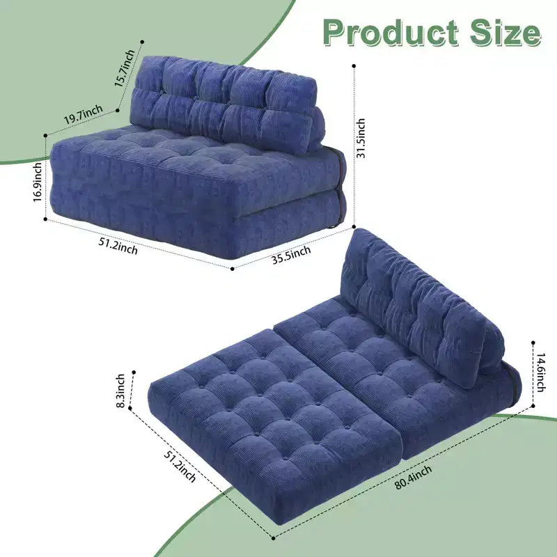 Klappbares Schlafsofa-Futon aus Cord in voller Größe, umwandelbarer Bodenschlafsessel mit Kissen und Rückenstütze