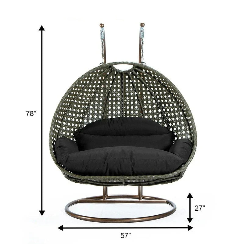 Fauteuil œuf suspendu 2 places LeisureMod avec support - fauteuil hamac balançoire de patio en osier de rotin pour l’extérieur et l’intérieur, avec coussins