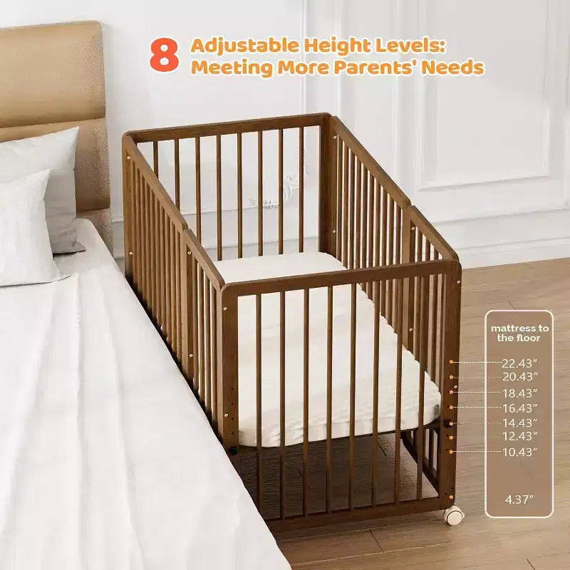 JOYMOR 8-in-1-converteerbaar babybed, inclusief 2 matrassen, om te bouwen tot wieg, halfhoog bed, babybed voor een groot bed, ligbed, peuterbed en box