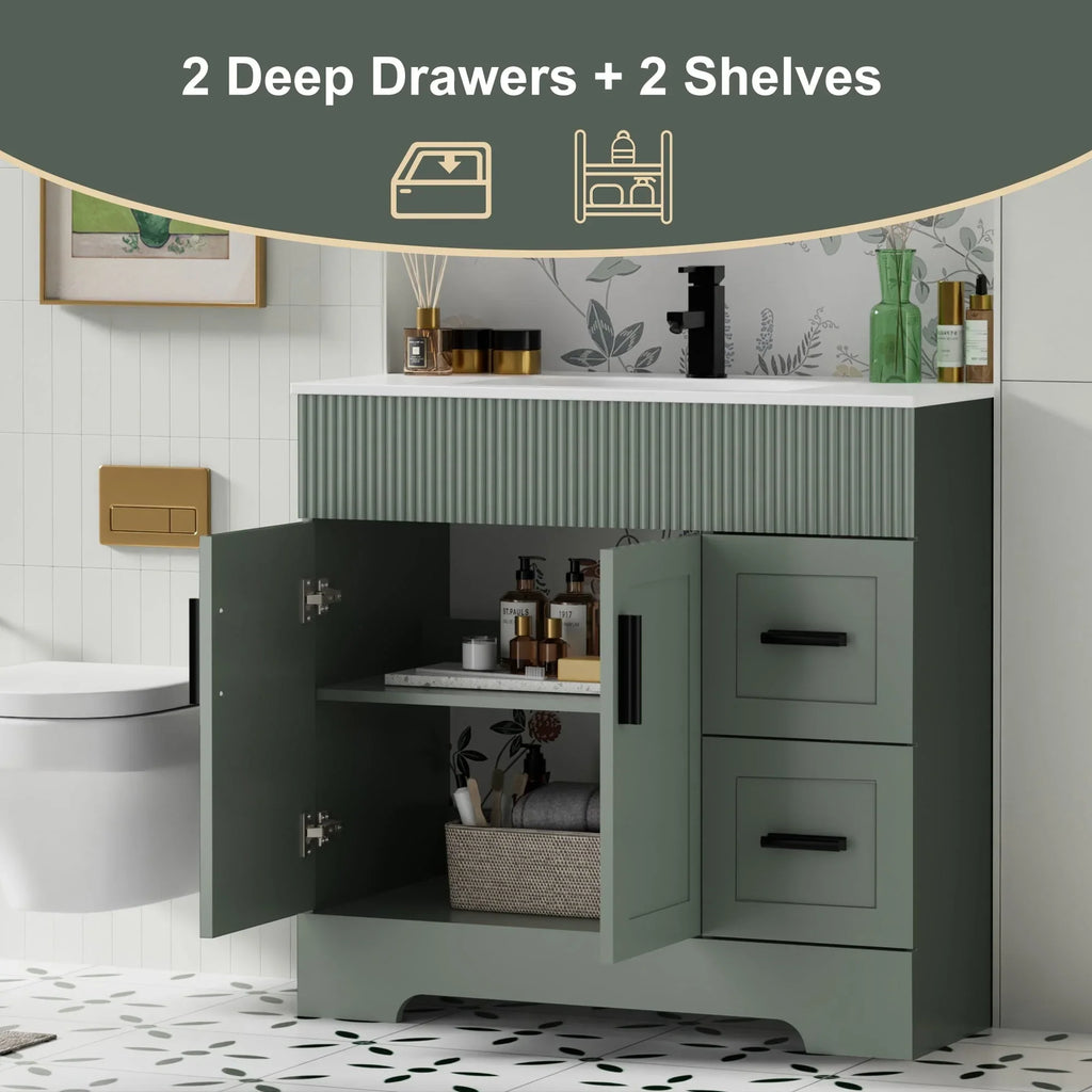Ensemble meuble-lavabo de salle de bain Wavy Line 30/36/48 avec lavabo et robinet