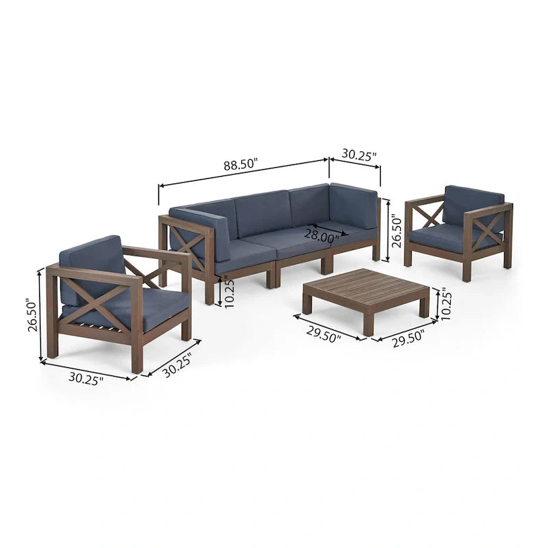 6-delige loungeset van acaciahout voor buiten, Brava, van Christopher Knight Home