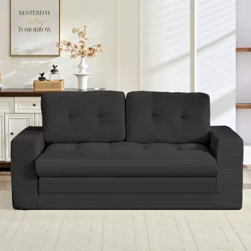 Canapé-lit futon convertible 2-en-1 Mjkone de 71', en tissu côtelé, pliable et capitonné avec boutons, canapé-lit deux places gain de place