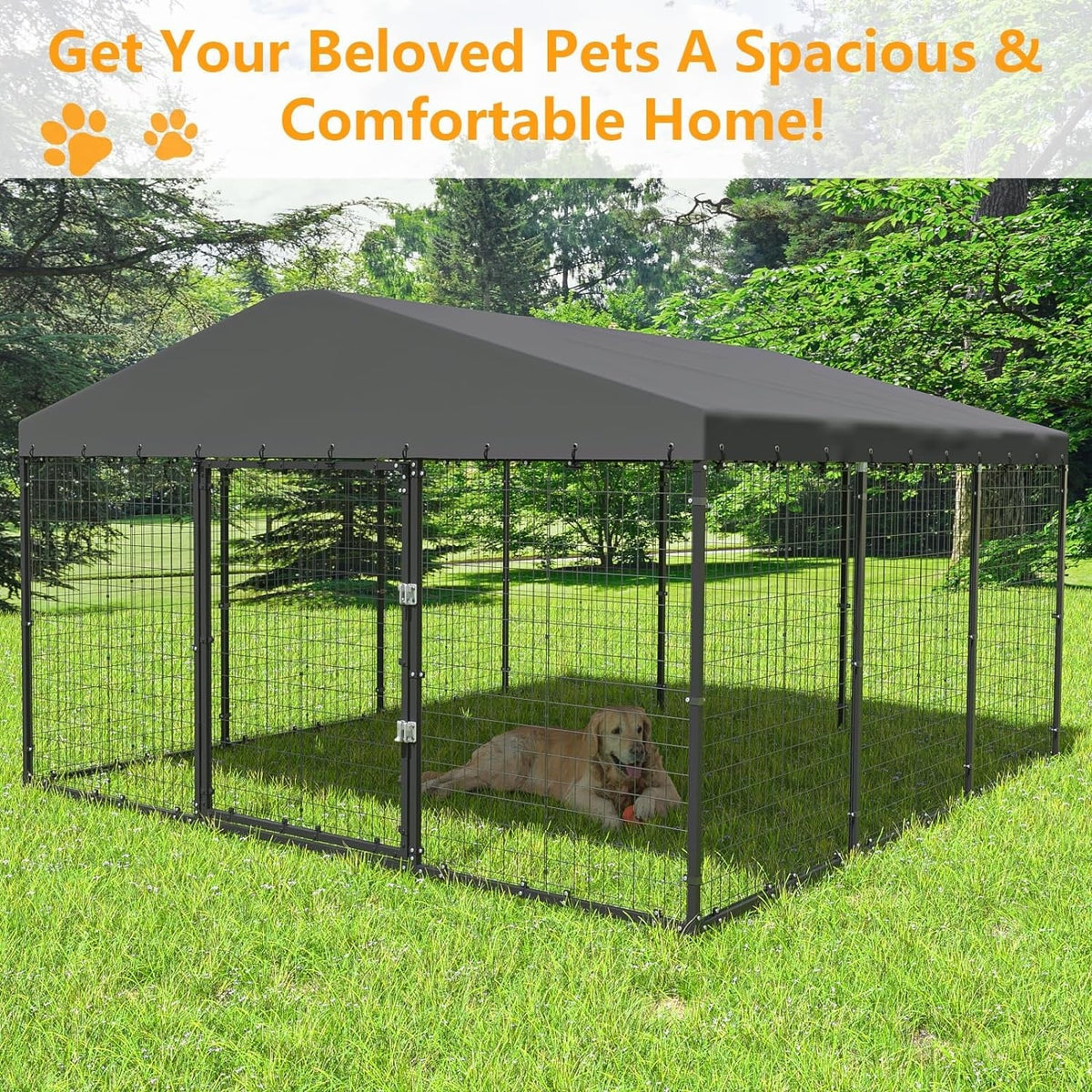 Grand chenil extérieur pour chien W 118 x D 118 x H 70, cage robuste pour chien avec toit imperméable