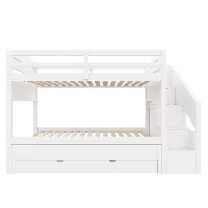 Whisen XL-Etagenbettgestell mit Ausziehbett, Etagenbett mit Stauraum, Etagenbett aus Massivholz, Stauraumtreppe, Kleiderschrank, 3 Schubladen, für Kinder