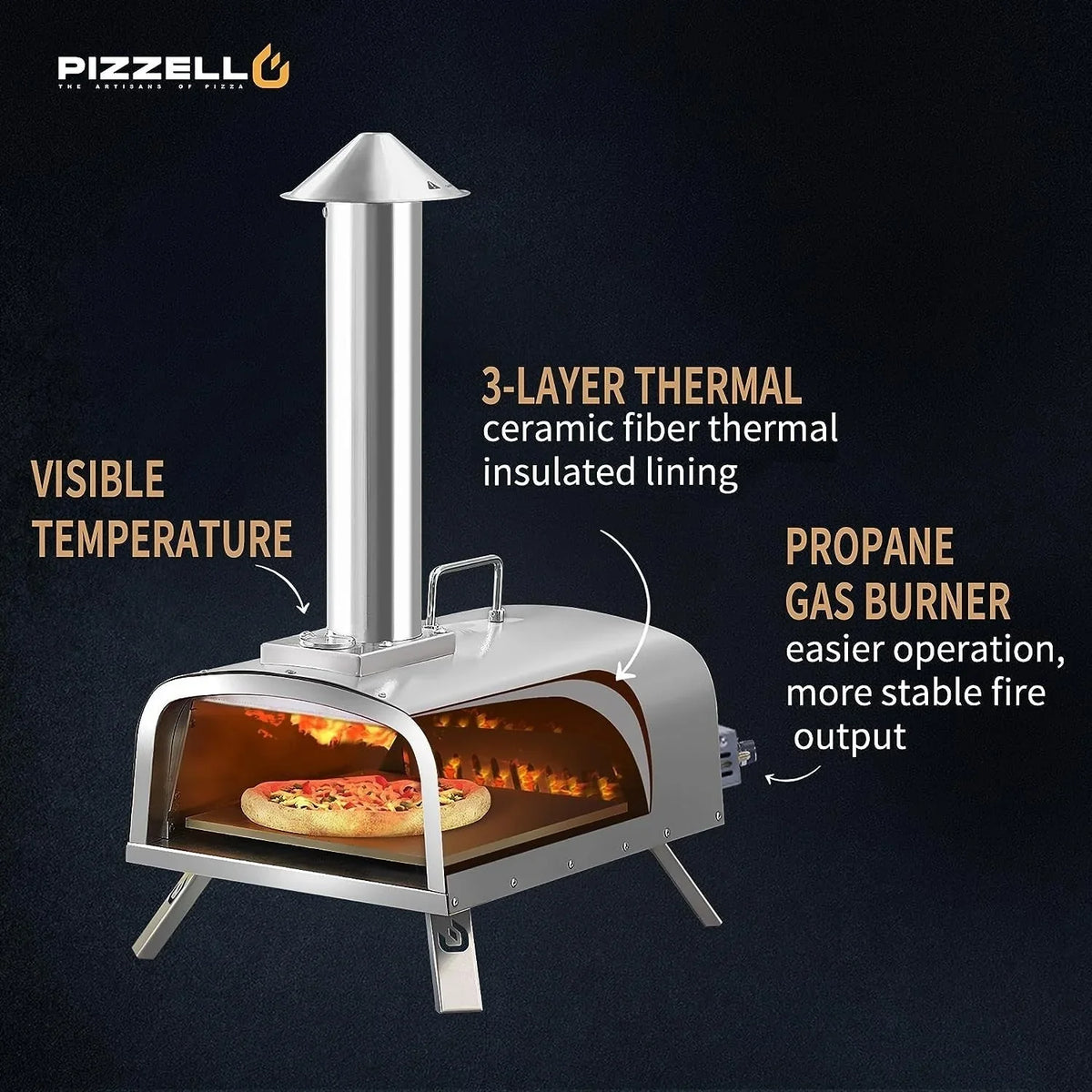 Multibrandstof-pizzaoven voor buiten, voor steenovenpizza, met gasbrander en houtbox - 12 inch