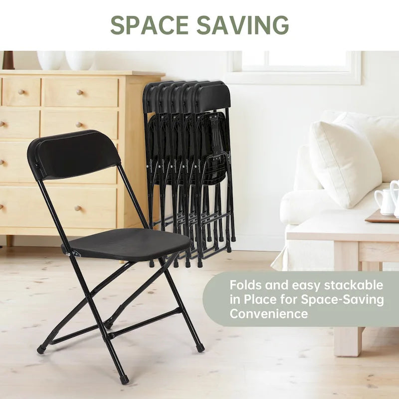 Lot de 10 chaises pliantes en plastique, capacité de 350lb, pour événements, bureaux, mariages, fêtes, pique-niques, cuisines et repas