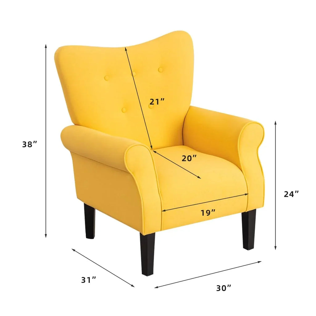 Fauteuil d’appoint moderne Erommy à dossier haut, fauteuil une place en tissu rembourré avec boutons et pieds en bois, pour salon