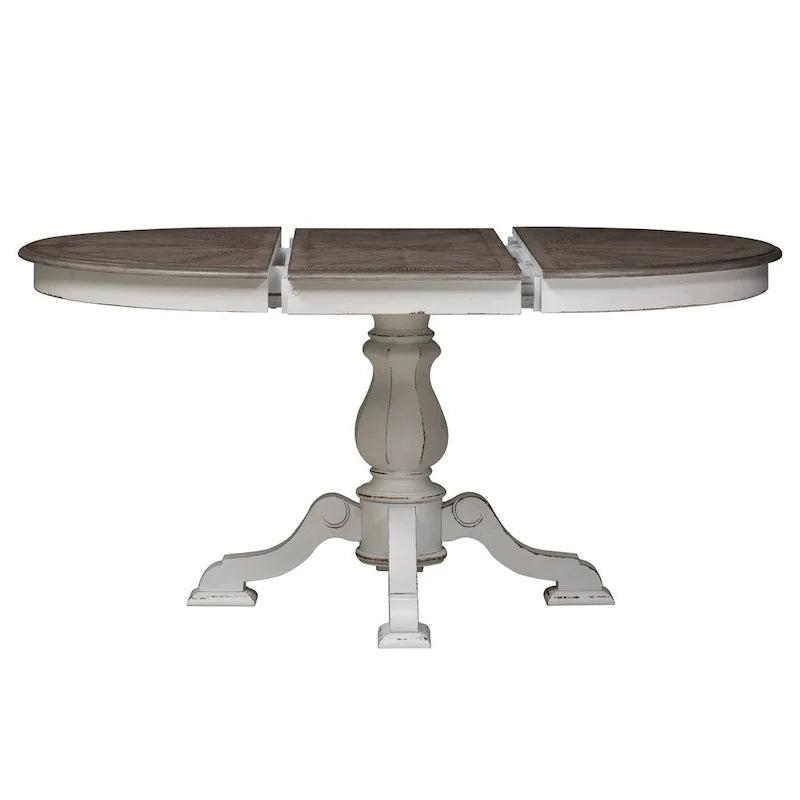 Magnolia Manor Round Pedestal Dining Table with Expandable Leaves - 2 Finishes