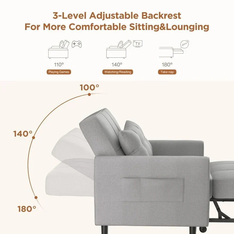 3-in-1-Schlafsofa mit verstellbarer Liegefläche, ausziehbares Sesselsofa, umwandelbares Klappbett fürs Wohnzimmer