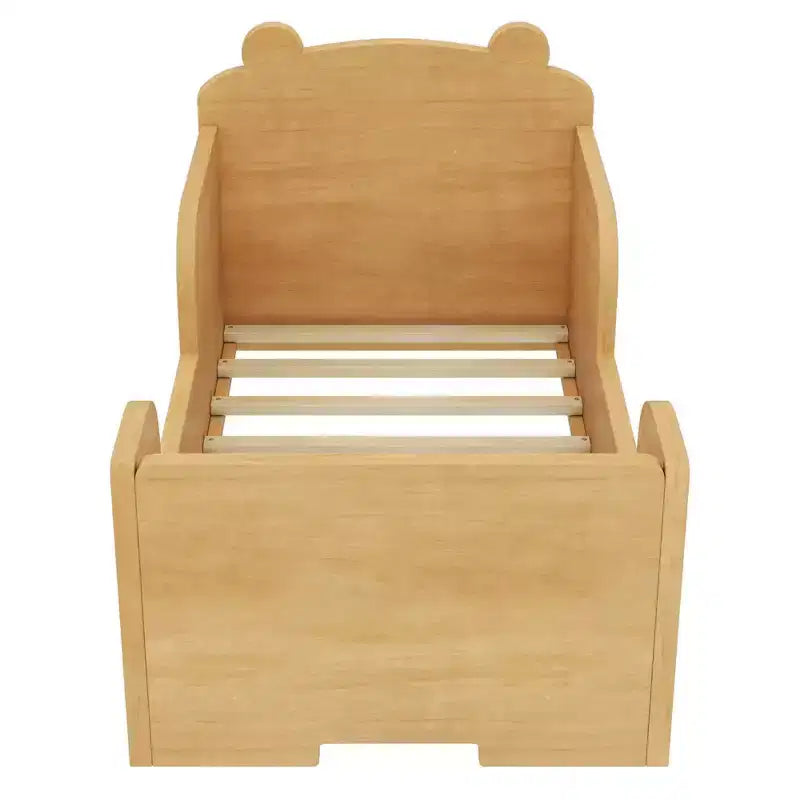 Lit au sol en forme d’ours Okak pour les 3-6 ans, cadre de lit pour tout-petit avec barrière de sécurité, joli lit pour enfant en forme d’animal