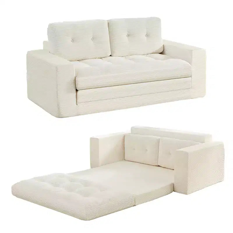 Canapé-lit futon convertible 2-en-1 Mjkone de 71', en tissu côtelé, pliable et capitonné avec boutons, canapé-lit deux places gain de place
