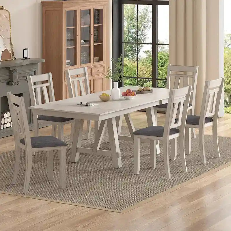 VECELO eettafelstoelen van massief hout met linnen bekleding, set van 2/4/6