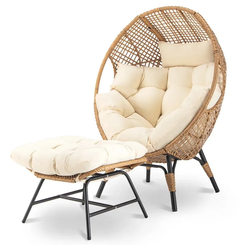 Fauteuil œuf d’intérieur FINCATI, fauteuil œuf d’extérieur supportant 440 lb, fauteuil œuf grand format avec pouf, fauteuil œuf luxueux et confortable avec repose-pieds