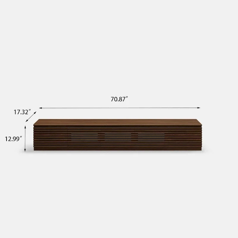 Minimalistische tv-kast met lades, mediameubel van massief hout met kasten, neerklapbare deur, walnootfineer, volledig gemonteerd