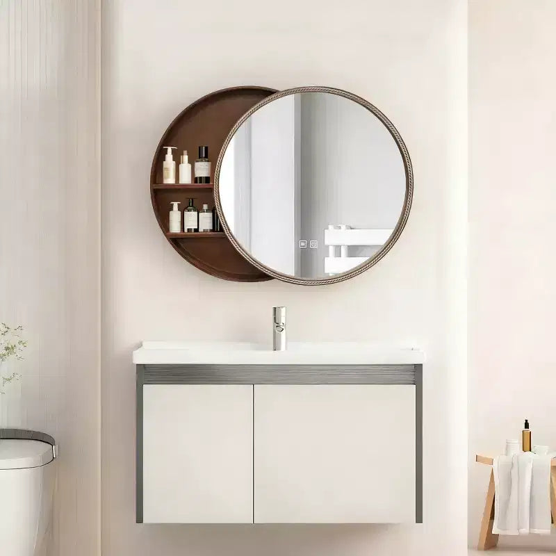 23.6 moderne ronde schuifbare wandspiegel met opbergruimte, ruimtebesparende make-upspiegel voor de badkamer, decoratieve spiegel voor de woonkamer