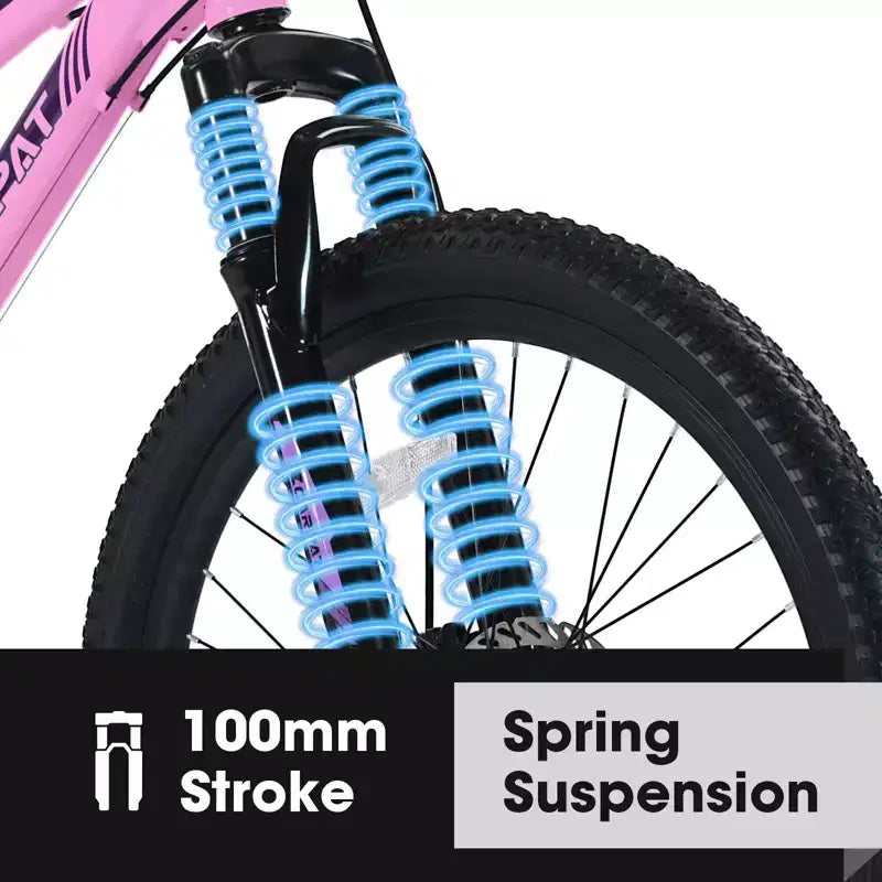 Okak mountainbike van 24/26IN met 21 versnellingen en dubbele schijfremmen, kinderfiets met 100mm voorvering, crossfiets voor tieners en vrouwen