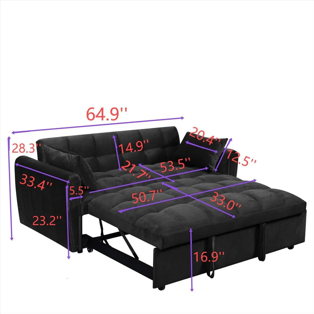 64.96 fluwelen slaapbank 3-in-1 met verstelbare rugleuning, opbergvak en draagvermogen van 500lb
