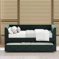 Bellemave Velvet Upholstered Twin Size daybed with Trundle Platform bed frame with Armrest for Living Room,Green